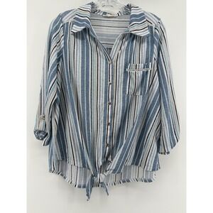 Parallel Skies Striped Front Tie Button Down Shirt Womens L Beach Vacation